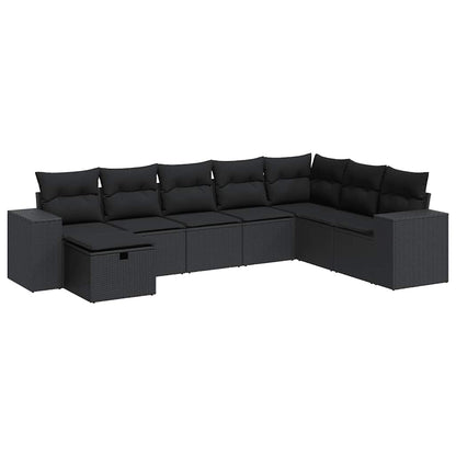 Set Divani da Giardino con Cuscini 8 pz Nero in Polyrattan