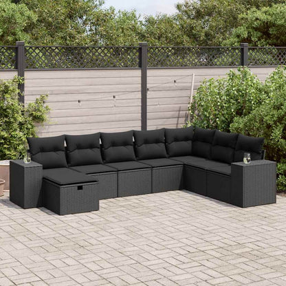 Set Divani da Giardino con Cuscini 8 pz Nero in Polyrattan