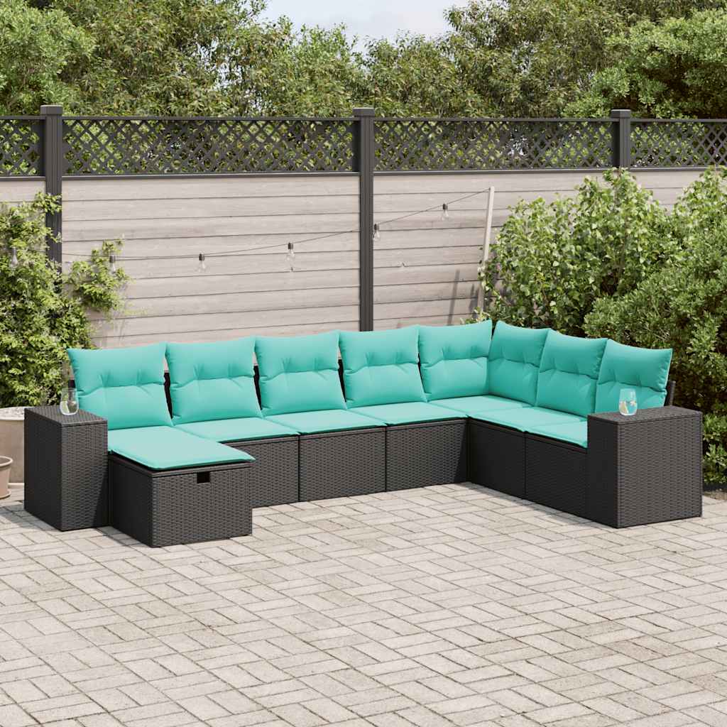 Set Divani da Giardino con Cuscini 8 pz Nero in Polyrattan | homemem39