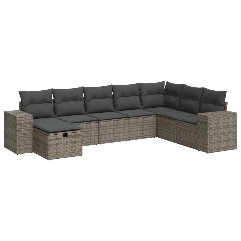 Set Divano da Giardino 8 pz con Cuscini Grigio in Polyrattan