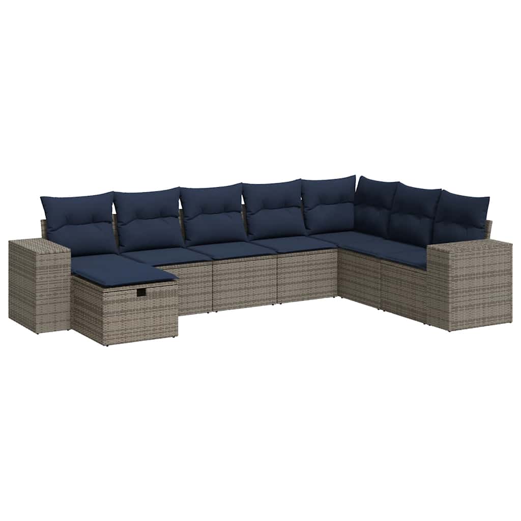 Set Divano da Giardino 8 pz con Cuscini Grigio in Polyrattan | homemem39