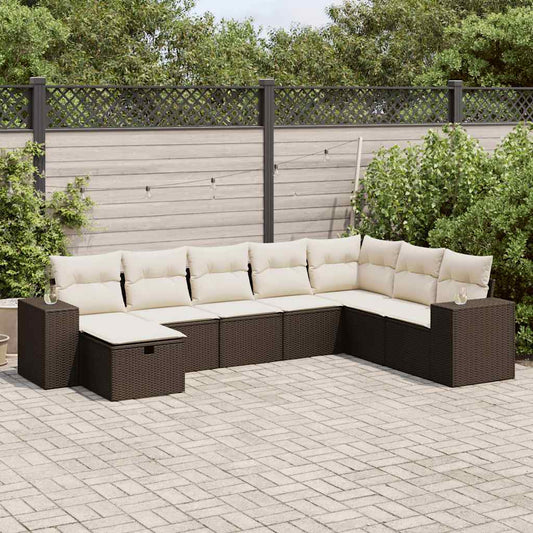 Set Divani da Giardino 8 pz con Cuscini Marrone in Polyrattan - homemem39