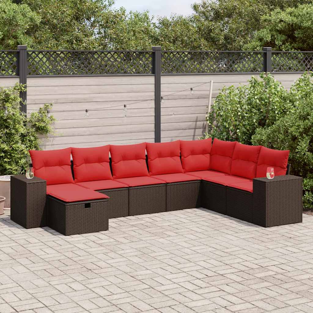 Set Divani da Giardino 8 pz con Cuscini Marrone in Polyrattan | homemem39