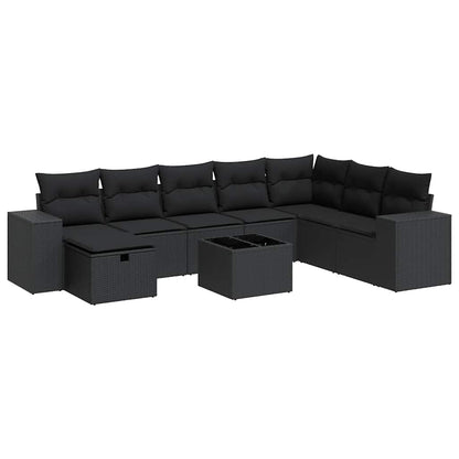 Set Divani da Giardino 9 pz con Cuscini Nero in Polyrattan | homemem39