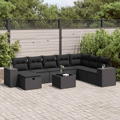 Set Divani da Giardino 9 pz con Cuscini Nero in Polyrattan | homemem39