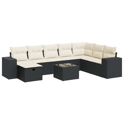 Set Divani da Giardino 9 pz con Cuscini Nero in Polyrattan - homemem39
