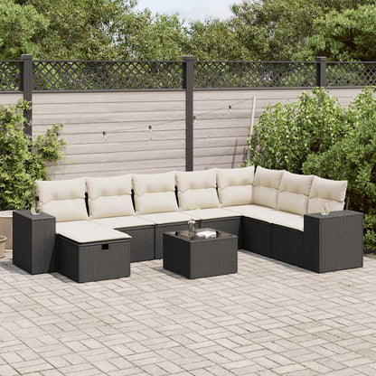 Set Divani da Giardino 9 pz con Cuscini Nero in Polyrattan