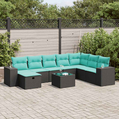 Set Divani da Giardino 9 pz con Cuscini Nero in Polyrattan | homemem39