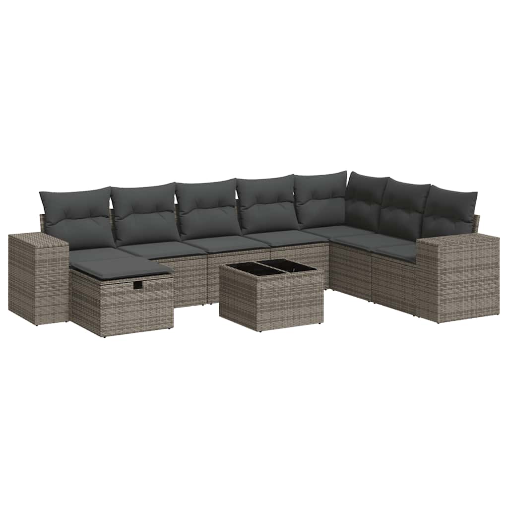 Set Divano da Giardino 9 pz con Cuscini Grigio in Polyrattan | homemem39