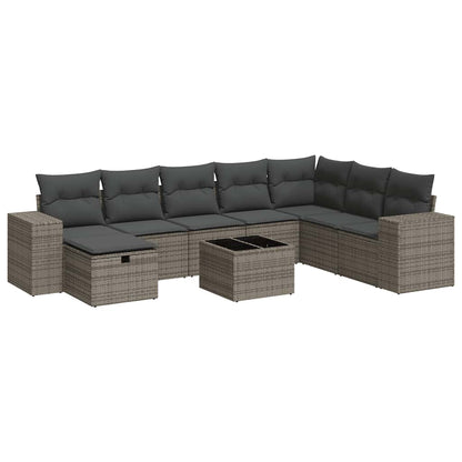 Set Divano da Giardino 9 pz con Cuscini Grigio in Polyrattan | homemem39