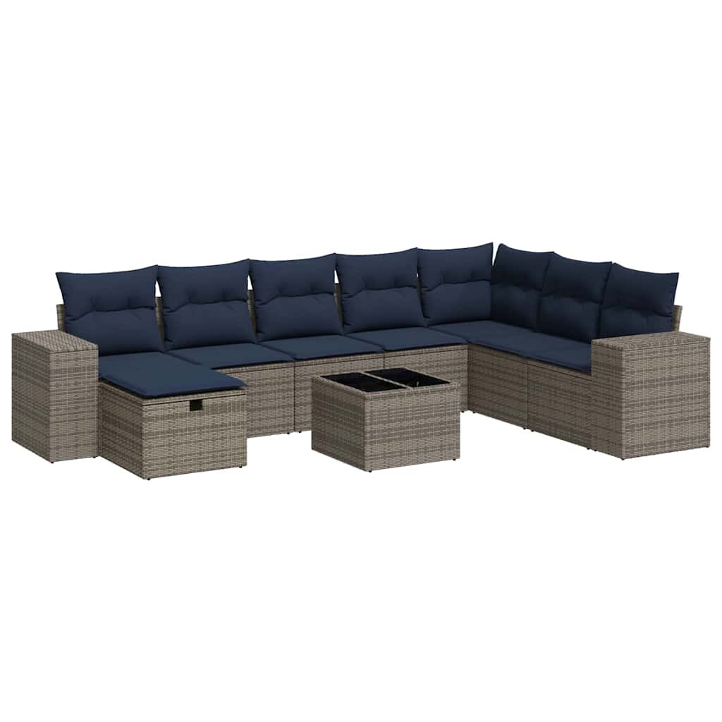 Set Divano da Giardino 9 pz con Cuscini Grigio in Polyrattan | homemem39