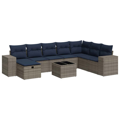Set Divano da Giardino 9 pz con Cuscini Grigio in Polyrattan | homemem39