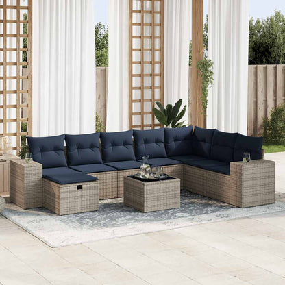 Set Divano da Giardino 9 pz con Cuscini Grigio in Polyrattan | homemem39