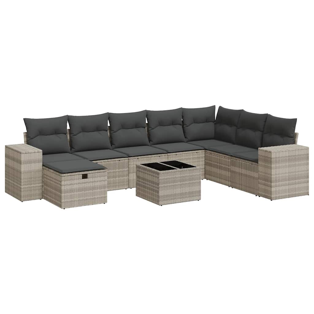 Set Divano da Giardino 9pz con Cuscini Grigio Chiaro Polyrattan - homemem39