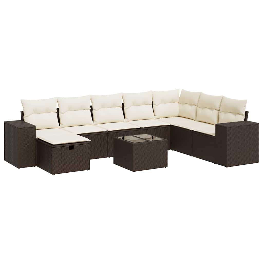 Set Divani da Giardino 9pz con Cuscini Marrone in Polyrattan - homemem39