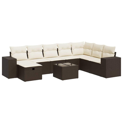 Set Divani da Giardino 9pz con Cuscini Marrone in Polyrattan - homemem39