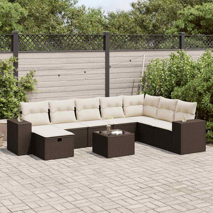 Set Divani da Giardino 9pz con Cuscini Marrone in Polyrattan - homemem39