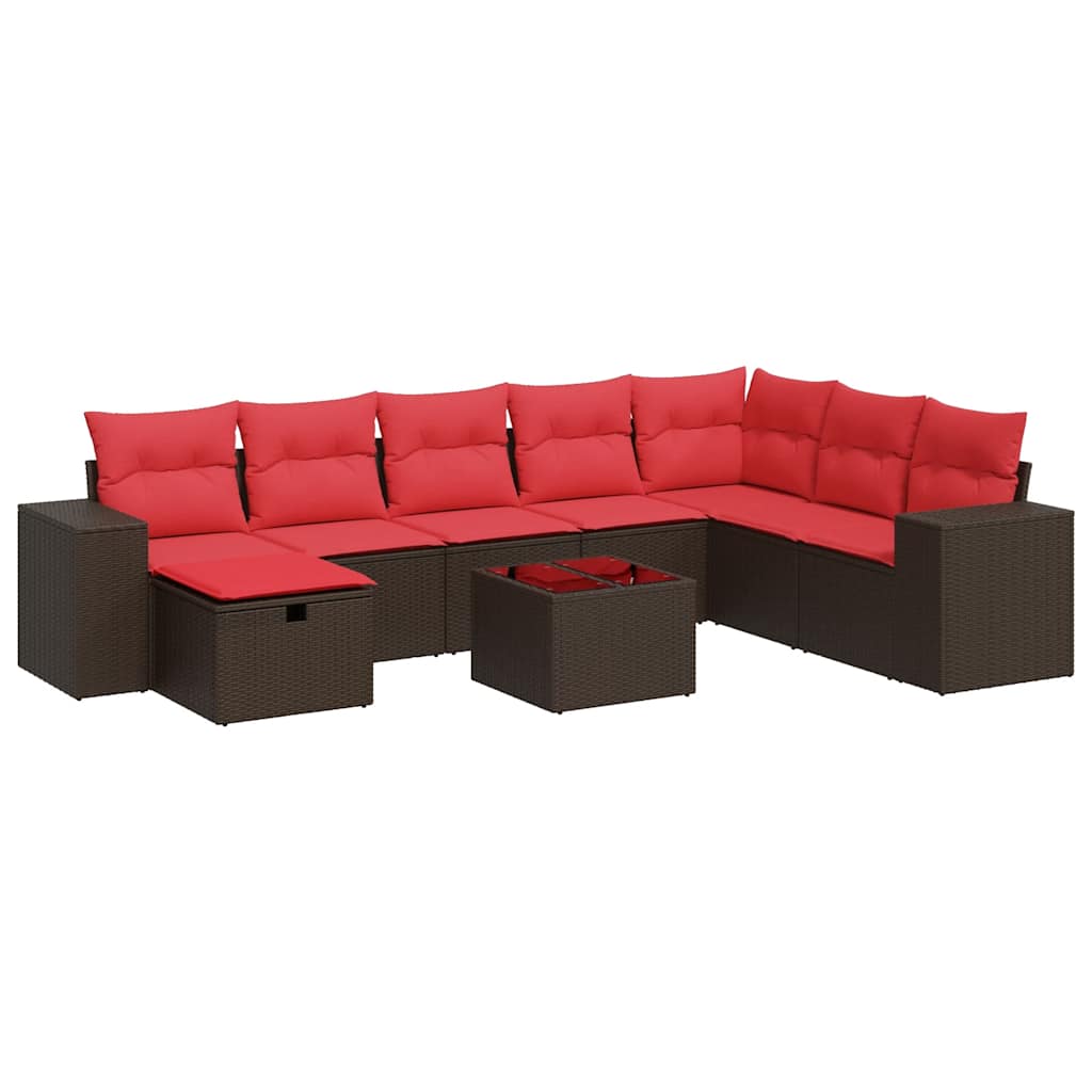 Set Divani da Giardino 9pz con Cuscini Marrone in Polyrattan | homemem39