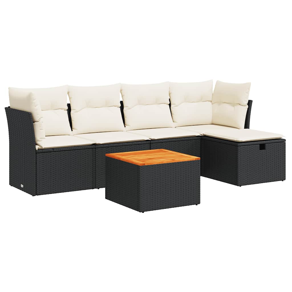 Set Divano da Giardino 6 pz con Cuscini Nero in Polyrattan - homemem39