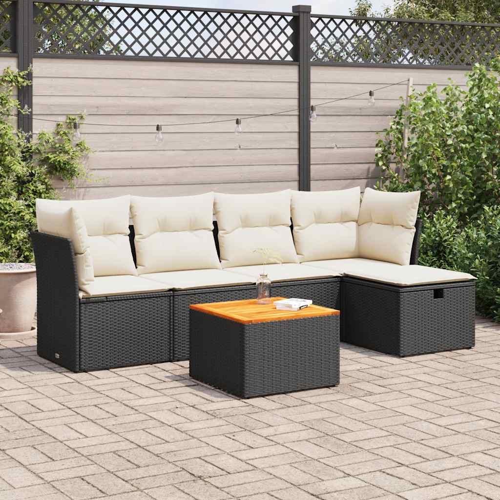 Set Divano da Giardino 6 pz con Cuscini Nero in Polyrattan - homemem39