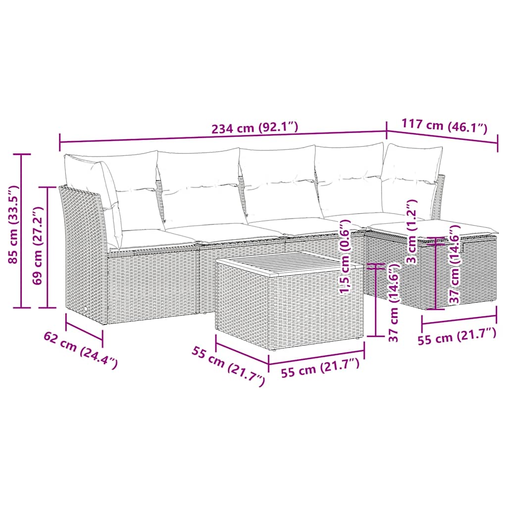 Set Divano da Giardino 6 pz con Cuscini Nero in Polyrattan | homemem39