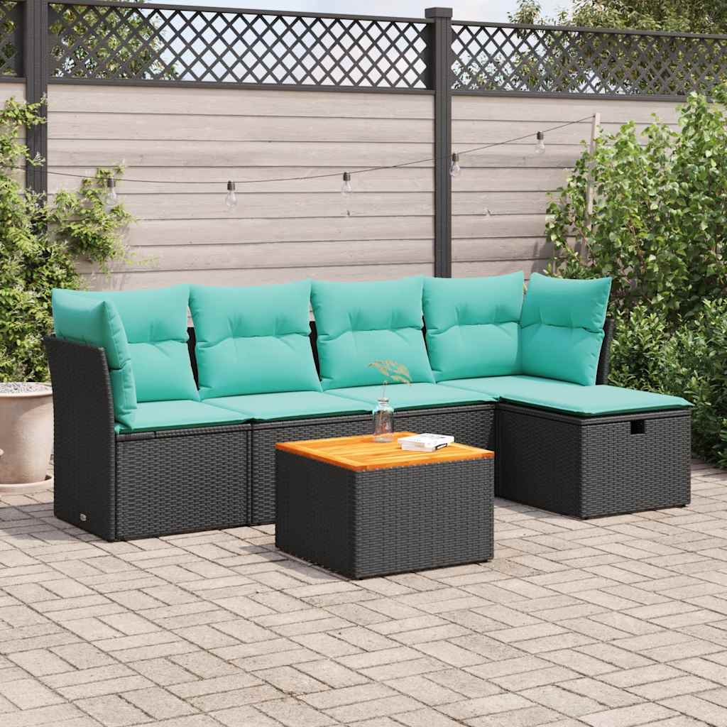 Set Divano da Giardino 6 pz con Cuscini Nero in Polyrattan | homemem39