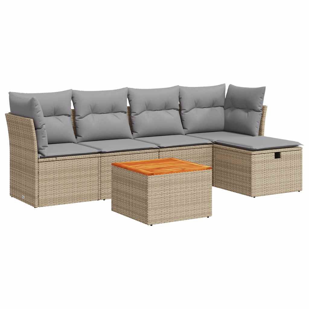 Set Divano da Giardino 6 pz con Cuscini Beige in Polyrattan - homemem39