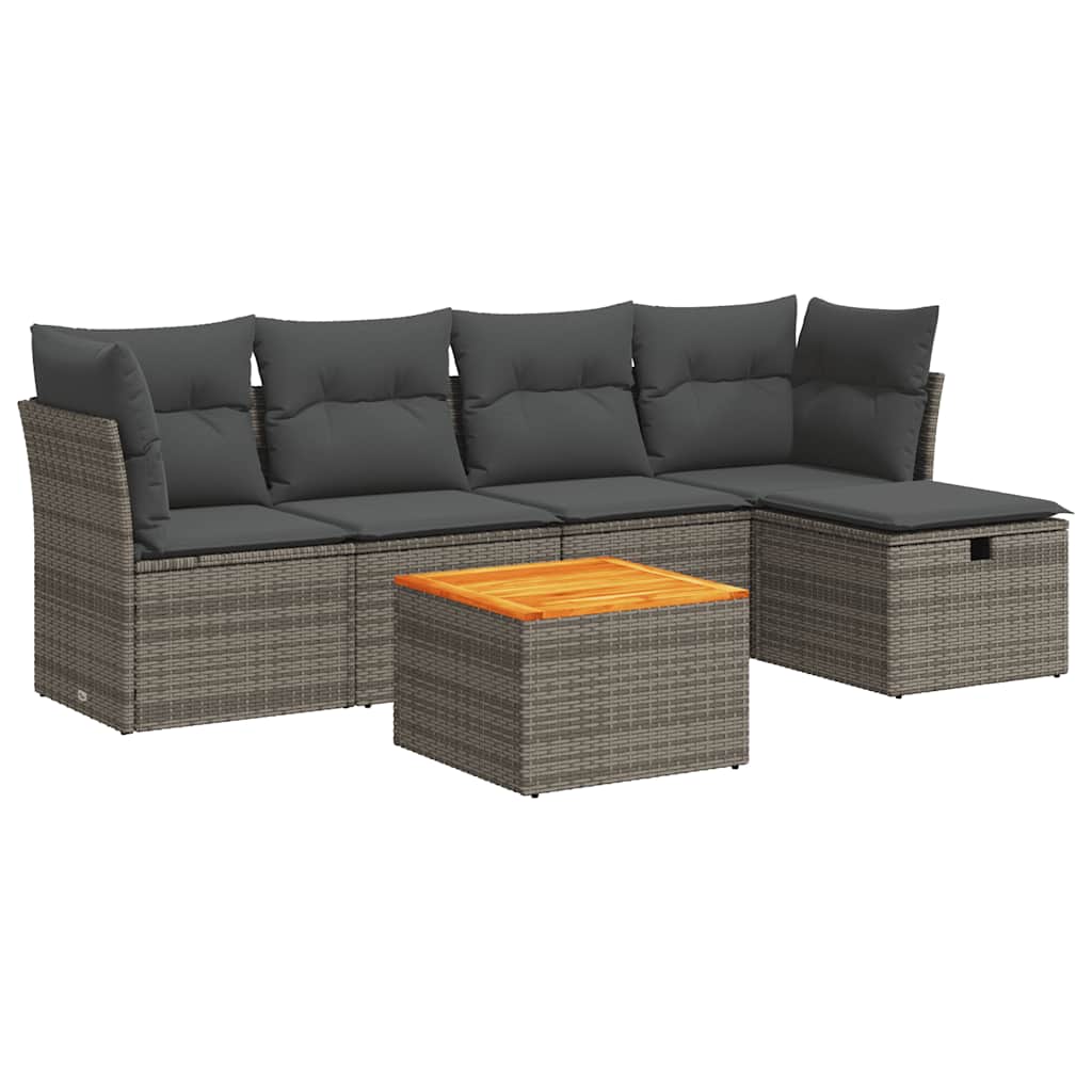 Set Divano da Giardino 6 pz con Cuscini Grigio in Polyrattan | homemem39