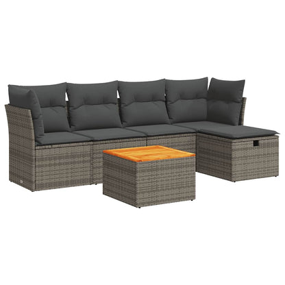 Set Divano da Giardino 6 pz con Cuscini Grigio in Polyrattan | homemem39