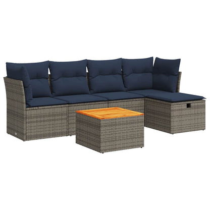 Set Divano da Giardino 6 pz con Cuscini Grigio in Polyrattan | homemem39