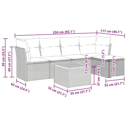 Set Divano da Giardino 6 pz con Cuscini Grigio in Polyrattan | homemem39
