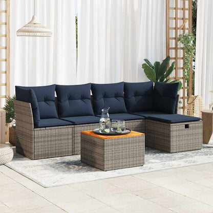 Set Divano da Giardino 6 pz con Cuscini Grigio in Polyrattan | homemem39