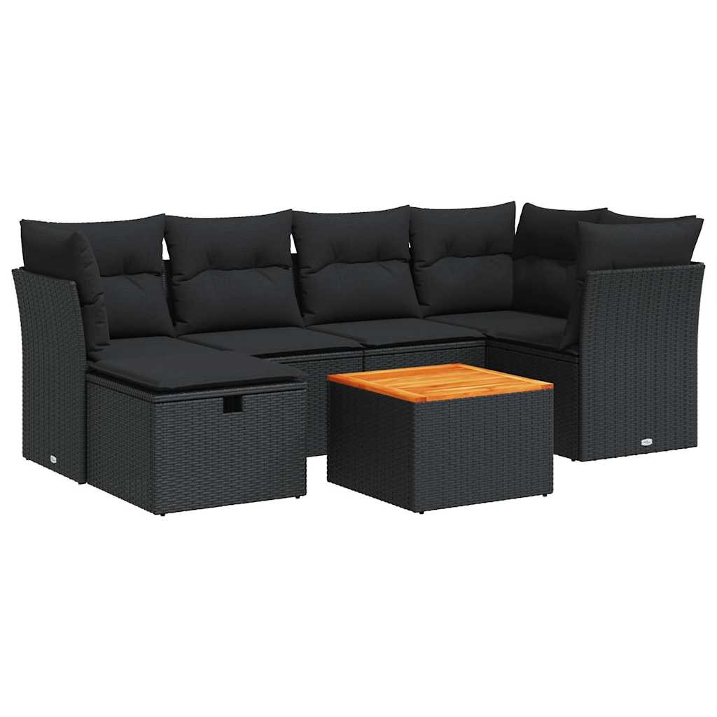Set Divani da Giardino con Cuscini 7pz Nero Polyrattan | homemem39