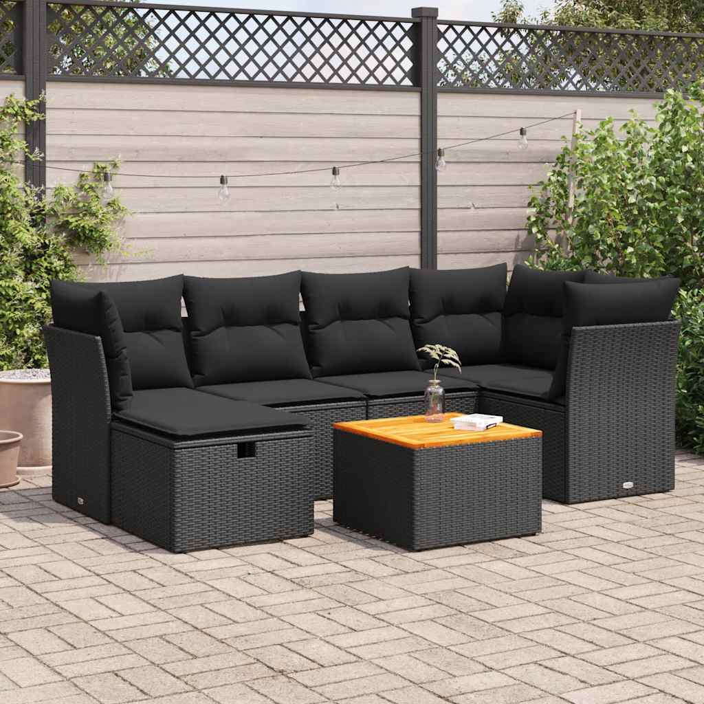 Set Divani da Giardino con Cuscini 7pz Nero Polyrattan | homemem39