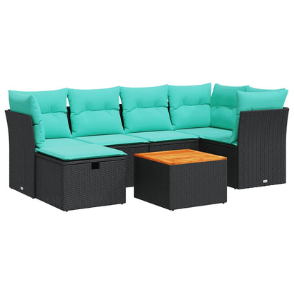 Set Divani da Giardino con Cuscini 7pz Nero Polyrattan | homemem39