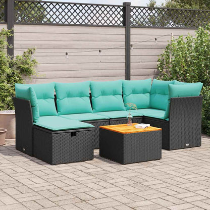 Set Divani da Giardino con Cuscini 7pz Nero Polyrattan | homemem39