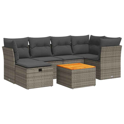 Set Divani da Giardino 7 pz con Cuscini Grigio in Polyrattan | homemem39