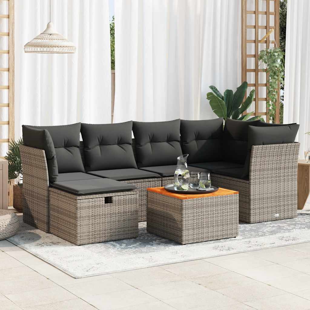 Set Divani da Giardino 7 pz con Cuscini Grigio in Polyrattan | homemem39