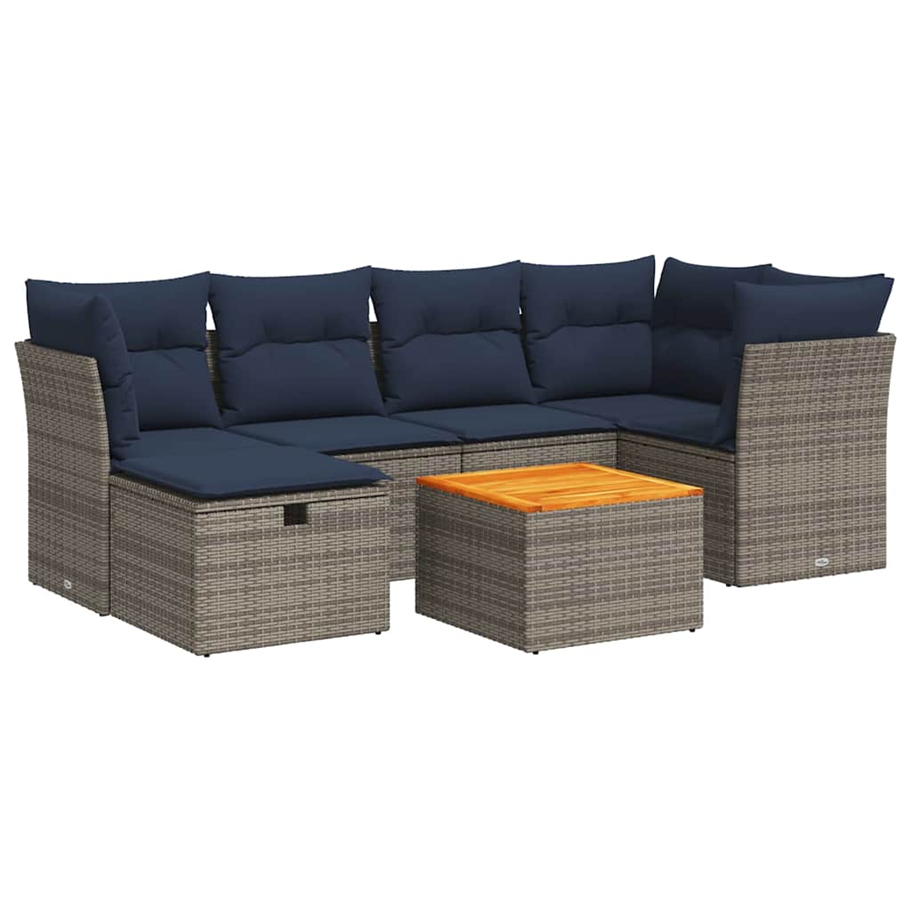 Set Divani da Giardino 7 pz con Cuscini Grigio in Polyrattan | homemem39