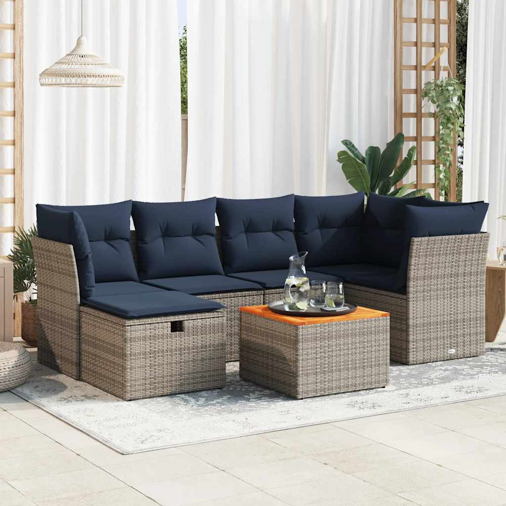 Set Divani da Giardino 7 pz con Cuscini Grigio in Polyrattan | homemem39