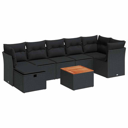 Set Divani da Giardino con Cuscini 8 pz Nero in Polyrattan | homemem39