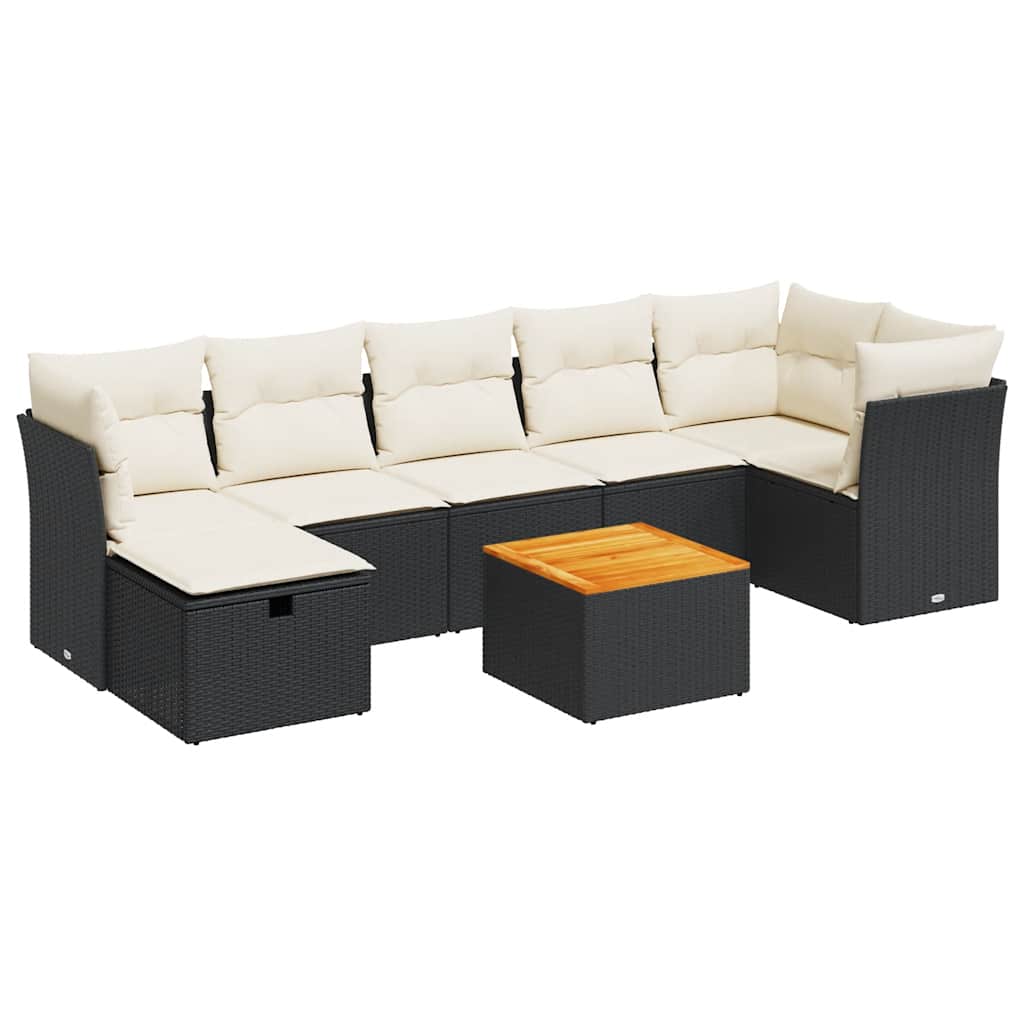 Set Divani da Giardino con Cuscini 8 pz Nero in Polyrattan - homemem39