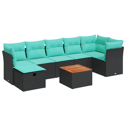 Set Divani da Giardino con Cuscini 8 pz Nero in Polyrattan | homemem39