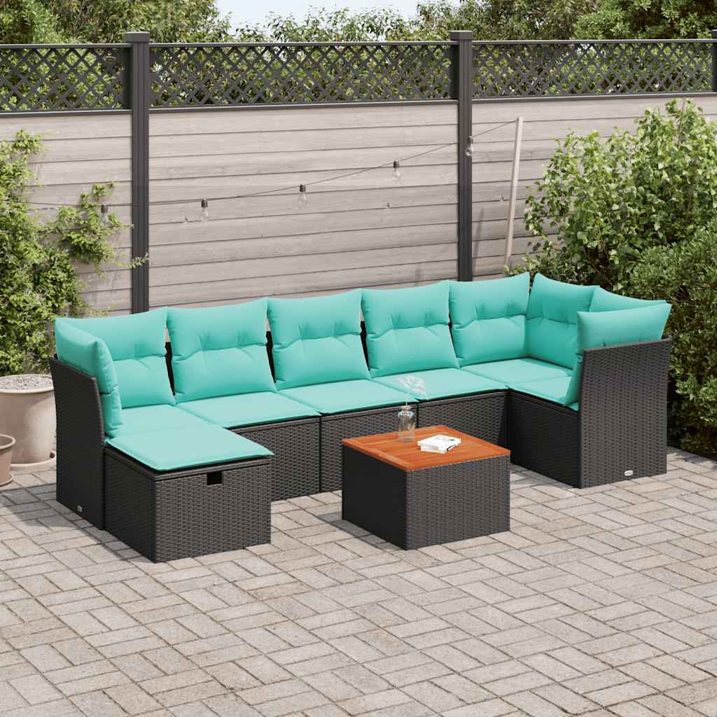 Set Divani da Giardino con Cuscini 8 pz Nero in Polyrattan | homemem39