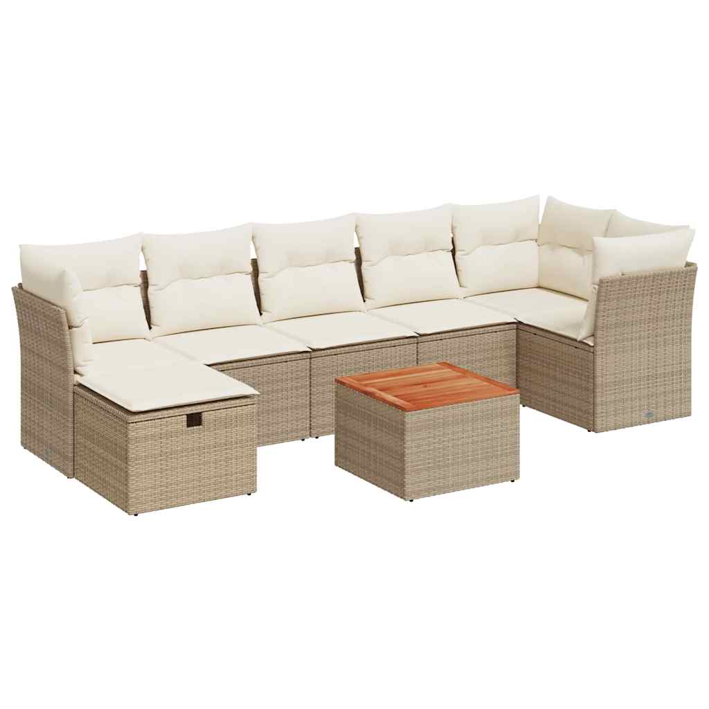 Set Divano da Giardino 8 pz con Cuscini Beige in Polyrattan | homemem39