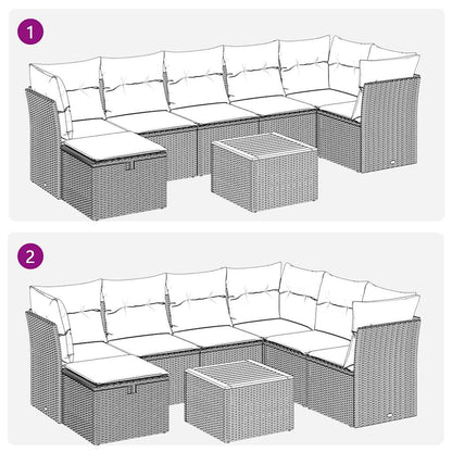 Set Divano da Giardino 8 pz con Cuscini Beige in Polyrattan | homemem39