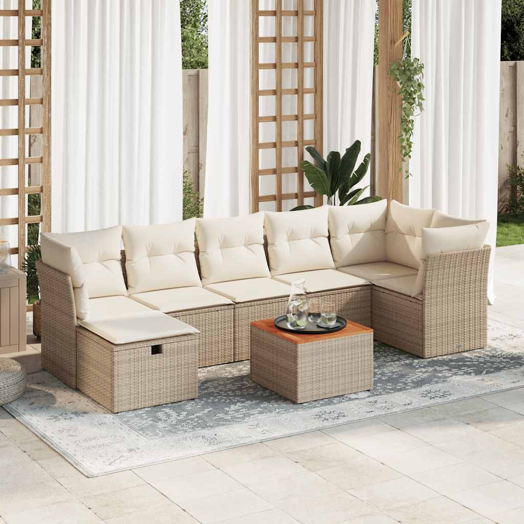 Set Divano da Giardino 8 pz con Cuscini Beige in Polyrattan | homemem39