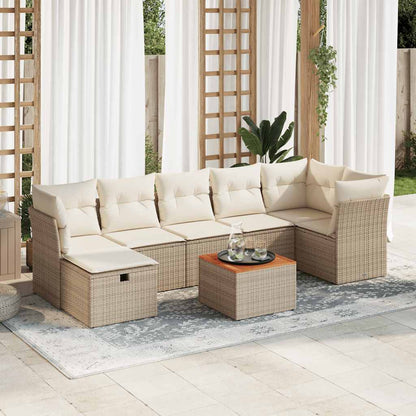 Set Divano da Giardino 8 pz con Cuscini Beige in Polyrattan | homemem39