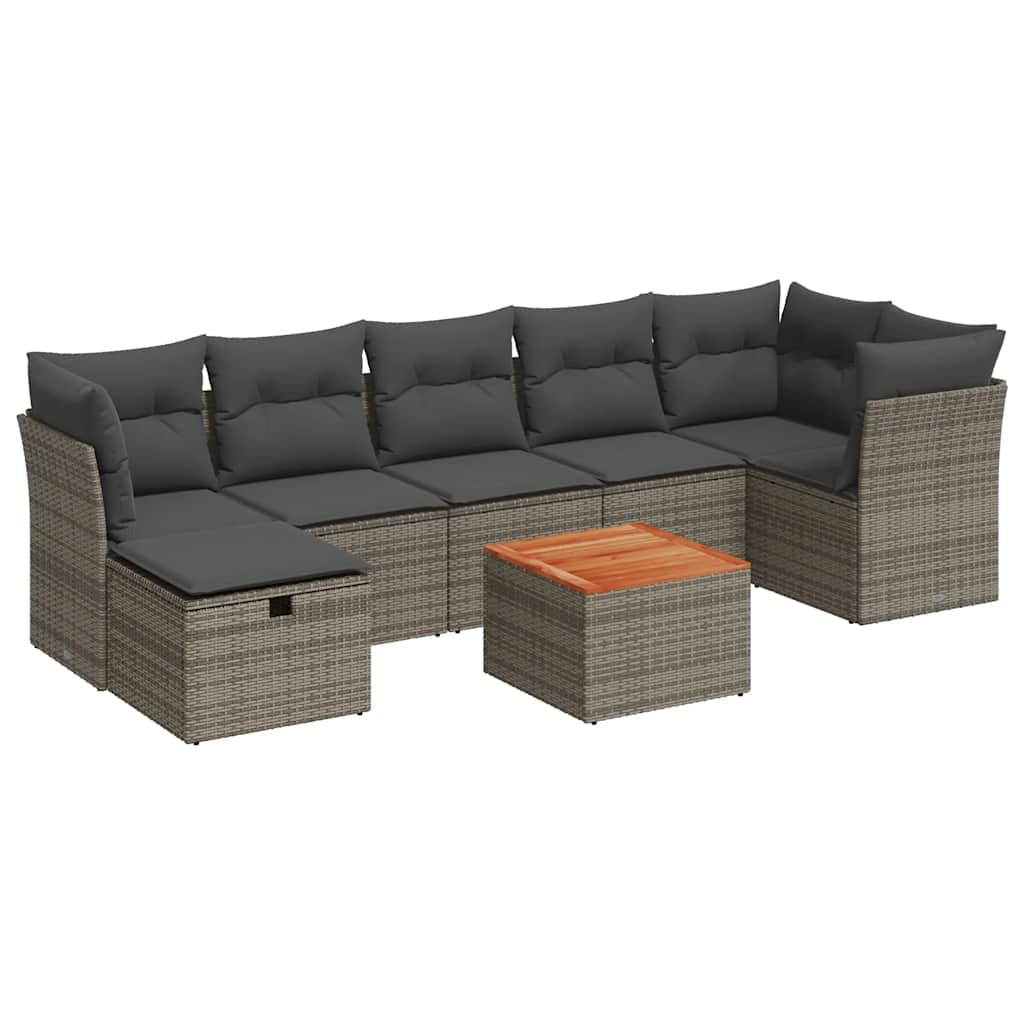 Set Divano da Giardino 8 pz con Cuscini Grigio in Polyrattan | homemem39