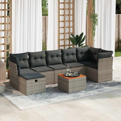 Set Divano da Giardino 8 pz con Cuscini Grigio in Polyrattan